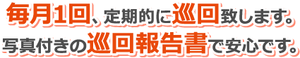 毎月1回、定期的に巡回致します。写真付きの巡回報告書で安心です。